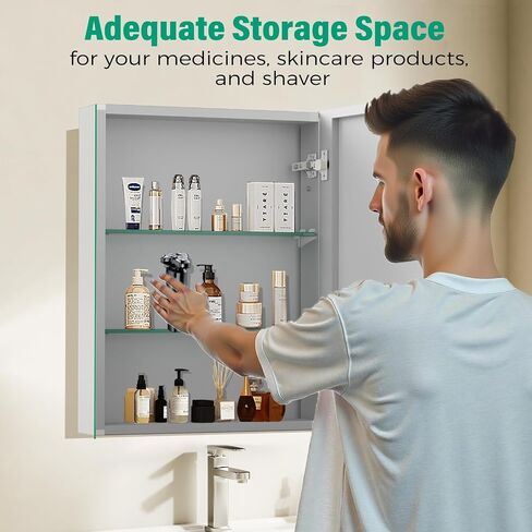 20 x 26 in Medicine Cabinet Mirror,Bathroom Mirror Cabinet with Adjustable Shelves,Aluminum Silver Medicine Cabinets for Bathroom,Recessed or Wall Mounted Medicine Cabinets（Assembly Required in Saudi Arabia