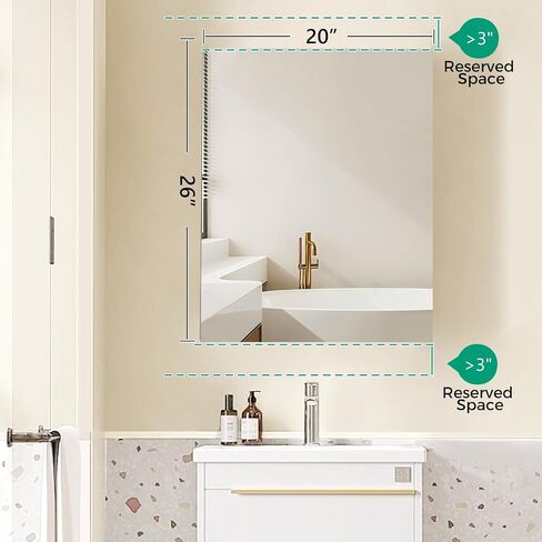20 x 26 in Medicine Cabinet Mirror,Bathroom Mirror Cabinet with Adjustable Shelves,Aluminum Silver Medicine Cabinets for Bathroom,Recessed or Wall Mounted Medicine Cabinets（Assembly Required in Saudi Arabia