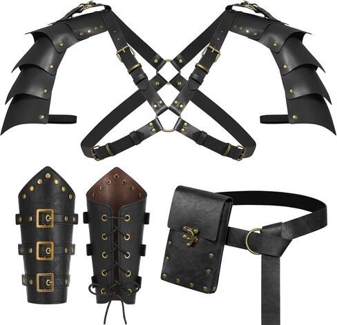 YESSA Renaissance Accessories Medieval PU Leather Armor Set,Pauldron,Bracers,Belt Phone Pouch,Pirate Viking LARP in Saudi Arabia