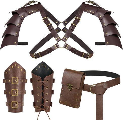 YESSA Renaissance Accessories مجموعة درع جلد PU من القرون الوسطى، بولدرون، دعامات، حقيبة هاتف بحزام، قرصان فايكنغ لارب in Kuwait