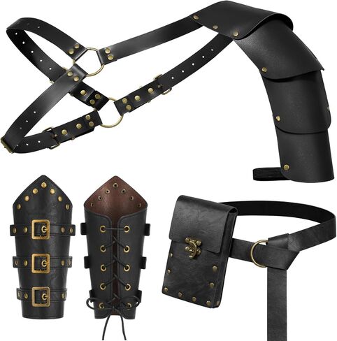 YESSA Renaissance Accessories مجموعة درع جلد PU من القرون الوسطى، بولدرون، دعامات، حقيبة هاتف بحزام، قرصان فايكنغ لارب in Kuwait