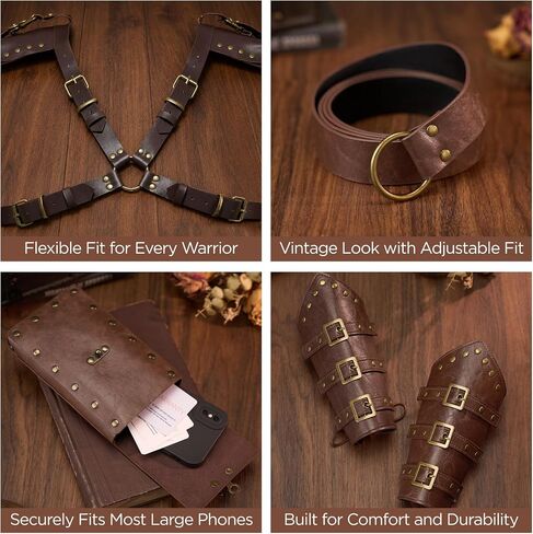 YESSA Renaissance Accessories مجموعة درع جلد PU من القرون الوسطى، بولدرون، دعامات، حقيبة هاتف بحزام، قرصان فايكنغ لارب in Kuwait