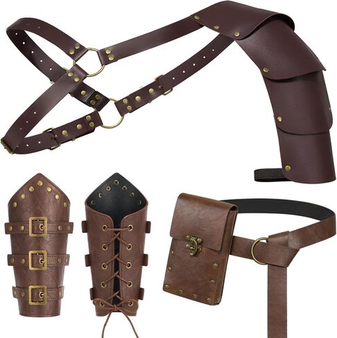 YESSA Renaissance Accessories مجموعة درع جلد PU من القرون الوسطى، بولدرون، دعامات، حقيبة هاتف بحزام، قرصان فايكنغ لارب in Kuwait