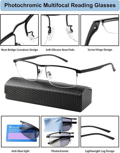 K.LAVER Progressive Photochromice Reading Glasses For Men Women,Multifocal Transition Computer Glasses Anti UV/Blue Light in Saudi Arabia
