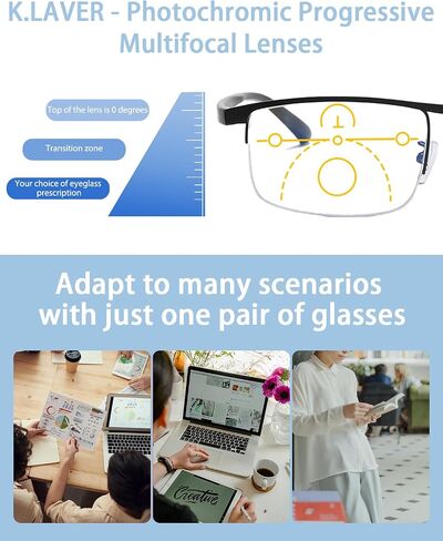 K.LAVER Progressive Photochromice Reading Glasses For Men Women,Multifocal Transition Computer Glasses Anti UV/Blue Light in Saudi Arabia