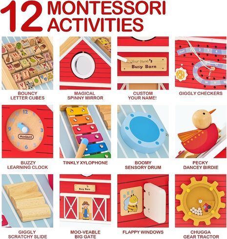 Monläurd® Montessori Wooden Tree Activity Center, Sensory Table & Busy Board for Toddlers 1-3, 4-Season Learning Activity Cube for Playroom & Daycare in Kuwait