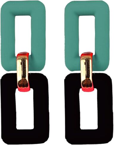 Square Earrings for Women Fashion Chunky Acrylic Multicolor Thick Rectangle Paperclip Link Chain Earrings Handmade Retro Funky Bohemia Candy Color Rectangle Statement Dangle Drop Earring Jewelry Gifts in Saudi Arabia