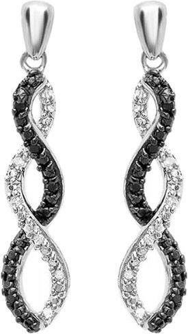 مجموعة Dazzlingrock أقراط متدلية دائرية من الألماس الأبيض والأسود على شكل دوامة للنساء من الفضة الإسترليني عيار 925 in Kuwait