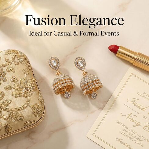 Indian Earrings Dainty Jhumka Mini Gold Jhumkas Jewelry for Women CZ Bell Teardrop Dangle Drop Earrings Vintage Bohemian Chandelier Traditional Fashion Accessories in Saudi Arabia