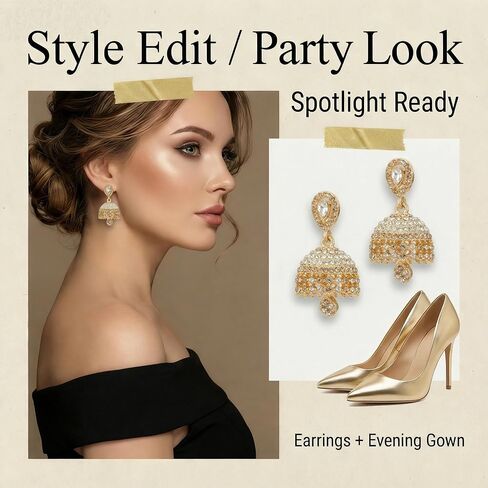 Indian Earrings Dainty Jhumka Mini Gold Jhumkas Jewelry for Women CZ Bell Teardrop Dangle Drop Earrings Vintage Bohemian Chandelier Traditional Fashion Accessories in Saudi Arabia