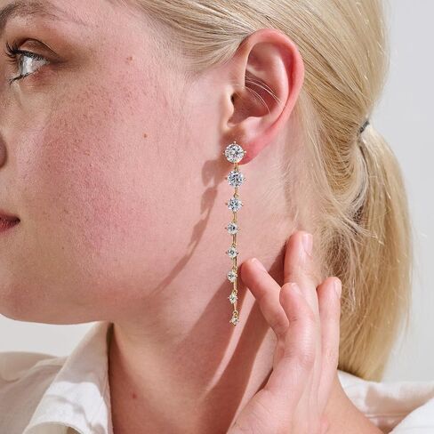 NOKMIT 14K Gold Plated CZ Drop Earrings for Women,Long Hanging Sparkling Cubic Zirconia Dangle Earrings,Hypoallergenic Jewelry for Party Wedding Anniversary in Saudi Arabia
