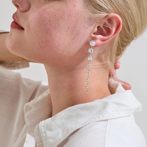 NOKMIT 14K Gold Plated CZ Drop Earrings for Women,Long Hanging Sparkling Cubic Zirconia Dangle Earrings,Hypoallergenic Jewelry for Party Wedding Anniversary in Saudi Arabia
