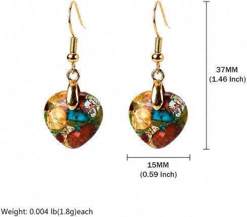 Boho Heart Earrings for Women Natural Healing Stone Fishhoop Dangle Drop Earrings Statement Gold Plated Earrings Gift for Mom Wife Vacation & Gifts in Saudi Arabia