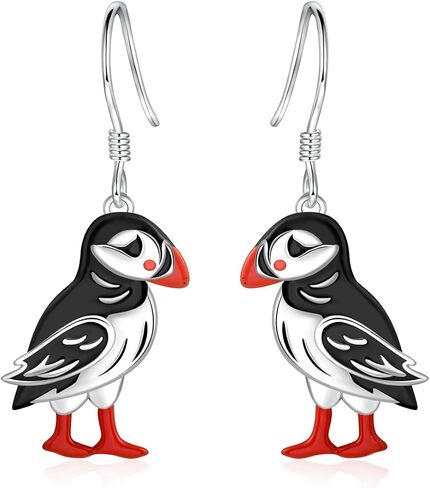Puffin Dangle Earrings for Women: Silver Puffin Earrings Hypoallergenic Cute Bird Jewelry Dainty Ocean Gift for Bird Lovers Daughter in Saudi Arabia