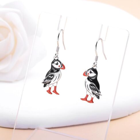 Puffin Dangle Earrings for Women: Silver Puffin Earrings Hypoallergenic Cute Bird Jewelry Dainty Ocean Gift for Bird Lovers Daughter in Saudi Arabia