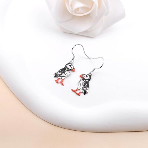 Puffin Dangle Earrings for Women: Silver Puffin Earrings Hypoallergenic Cute Bird Jewelry Dainty Ocean Gift for Bird Lovers Daughter in Saudi Arabia