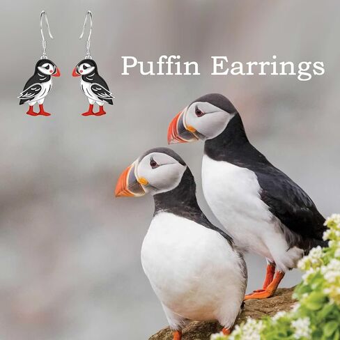 Puffin Dangle Earrings for Women: Silver Puffin Earrings Hypoallergenic Cute Bird Jewelry Dainty Ocean Gift for Bird Lovers Daughter in Saudi Arabia
