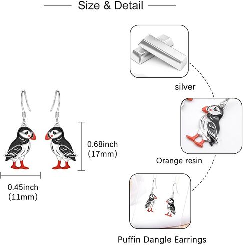Puffin Dangle Earrings for Women: Silver Puffin Earrings Hypoallergenic Cute Bird Jewelry Dainty Ocean Gift for Bird Lovers Daughter in Saudi Arabia