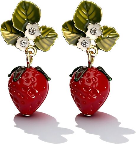 3D Strawberry Earrings Dangle for Women Cute Fruit Design Jewelry Strawberry Accessories for Everyday Wear in Saudi Arabia