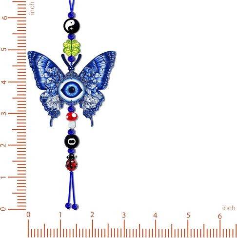 Evil Eye Car Hanging Ornament, Good Lucky Days Charm, 8 Ball Mushroom Four-Leaf Clover Ladybug Yin Yang Symbol Pendant for Car Rear View Mirror, Cute Boho Decor Accessories (Evil Eye) in Saudi Arabia