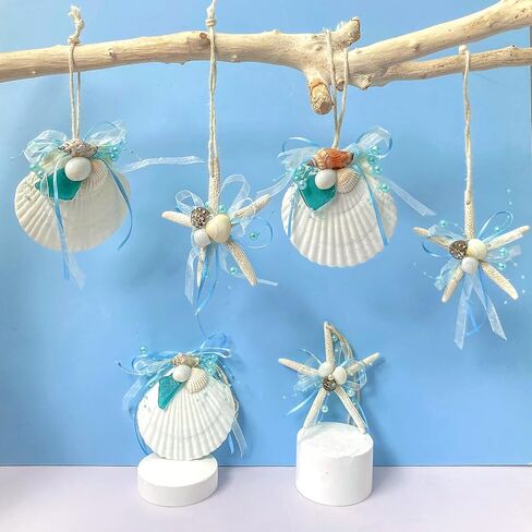 Beach Seashell Starfish Christmas Ornaments 6PCS Handmade Natural Sea Shells & Starfish for Crafts, Christmas Decorations, Coastal Beach Nautical Hanging Ornaments in Saudi Arabia