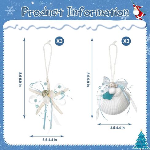 Beach Seashell Starfish Christmas Ornaments 6PCS Handmade Natural Sea Shells & Starfish for Crafts, Christmas Decorations, Coastal Beach Nautical Hanging Ornaments in Saudi Arabia