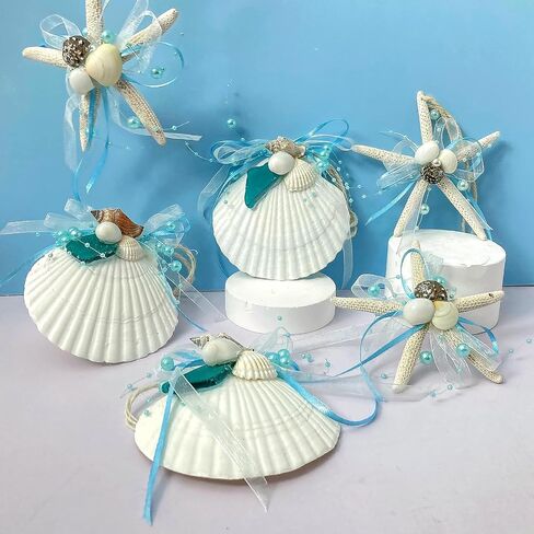 Beach Seashell Starfish Christmas Ornaments 6PCS Handmade Natural Sea Shells & Starfish for Crafts, Christmas Decorations, Coastal Beach Nautical Hanging Ornaments in Saudi Arabia
