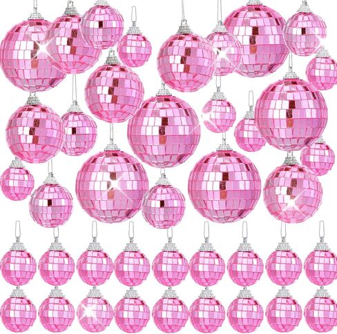 42 Pack Pink Mini Disco Ball Decor - Hanging Mirror Ball Ornaments Different Sizes - Disco Balls Decorations Bulk for Party Christmas Tree Cake Room Birthday (1.2 Inch, 1.6 Inch, 2 Inch, 2.4 Inch) in Kuwait