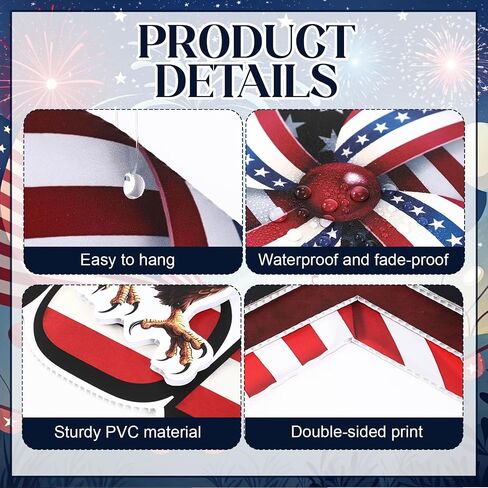 Pinkunn 9 Pcs Large 12 Inch 4th of July Outdoor Plastic Hanging Ornaments 9 Style 250th Anniversary Independence Day Patriotic Decor Red White Blue Yard Patriotic Eagle American Flag Star Ornaments in Kuwait