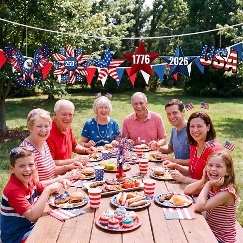 Pinkunn 9 Pcs Large 12 Inch 4th of July Outdoor Plastic Hanging Ornaments 9 Style 250th Anniversary Independence Day Patriotic Decor Red White Blue Yard Patriotic Eagle American Flag Star Ornaments in Kuwait