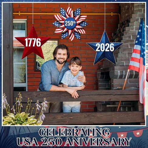 Pinkunn 9 Pcs Large 12 Inch 4th of July Outdoor Plastic Hanging Ornaments 9 Style 250th Anniversary Independence Day Patriotic Decor Red White Blue Yard Patriotic Eagle American Flag Star Ornaments in Kuwait