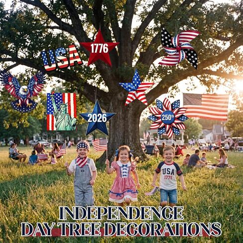 Pinkunn 9 Pcs Large 12 Inch 4th of July Outdoor Plastic Hanging Ornaments 9 Style 250th Anniversary Independence Day Patriotic Decor Red White Blue Yard Patriotic Eagle American Flag Star Ornaments in Kuwait