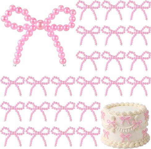 Suncalla 24 قطعة لؤلؤ الزفاف القوس الحلي DIY Bowknot شجرة توبر ديكور شنقا حلية قلادة هدية للديكور المنزل إكليل إكليل هدية تغليف كعكة عيد ميلاد (1.97 × 1.57 × 0.2 بوصة، وردي) in Kuwait