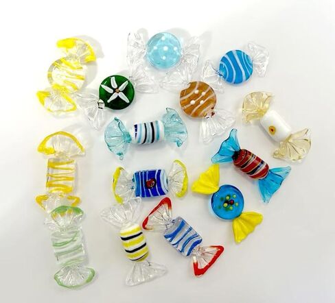 Vintage Murano Style Glass Sweets Candy Ornaments, 24 Pieces, Handmade, for Home, Party, Wedding, Christmas Tree Decor in Saudi Arabia