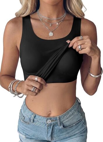 SHEWIN Women Scoop Neck Tank Tops Sleeveless Basic Camisole Shirts with Built-in Bra Slim Fit 2026 in Kuwait