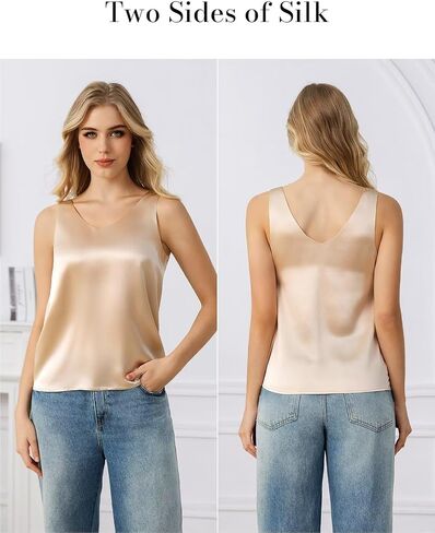 THXSILK 100% Mulberry Silk Tank Tops for Women V-Neck Sleeveless Camisole with Silk Lining Loose Fit Summer Tank Shirt in Saudi Arabia