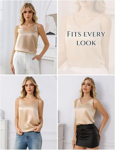 THXSILK 100% Mulberry Silk Tank Tops for Women V-Neck Sleeveless Camisole with Silk Lining Loose Fit Summer Tank Shirt in Saudi Arabia