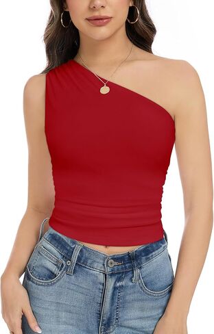 ZNVGIRL Womens Off The Shoulder Tank Tops Slim Fit Shirt Sleeveless Ruched Going Out Outfits in Saudi Arabia