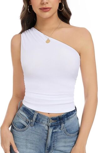 ZNVGIRL Womens Off The Shoulder Tank Tops Slim Fit Shirt Sleeveless Ruched Going Out Outfits in Saudi Arabia