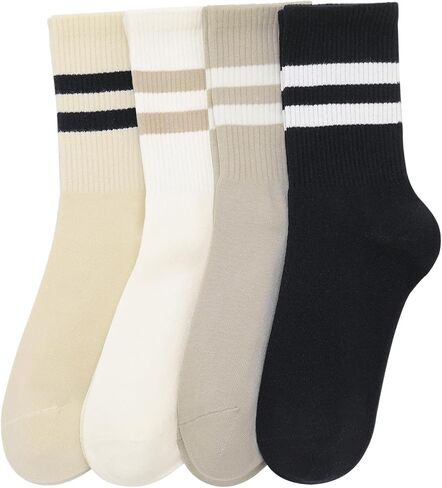 4/6 Pairs Striped Crew Socks Women Casual Classic Retro Striped Socks Crew Athletic Cotton Sock for Women Girls in Saudi Arabia