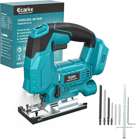 Jig Saw Compatible With Makita 18V Battery, Cordless Jigsaw Tool Brushless Motor With 6 Variable Speeds, 4 Orbital Sets, ±45° Bevel Cuts, LED Light and 6PCS Blades For Cutting (Without Battery) in Kuwait