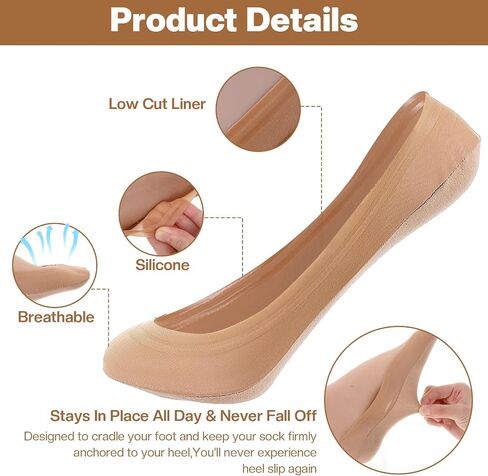 Grevosea 6 Pairs Women's No Show Socks Ultra Low Cut Liners Non Slip Invisible Hidden Socks for Flats Cotton Comfortable Breathable Size 5-8/9-11 in Kuwait