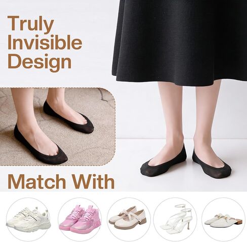 Grevosea 6 Pairs Women's No Show Socks Ultra Low Cut Liners Non Slip Invisible Hidden Socks for Flats Cotton Comfortable Breathable Size 5-8/9-11 in Kuwait