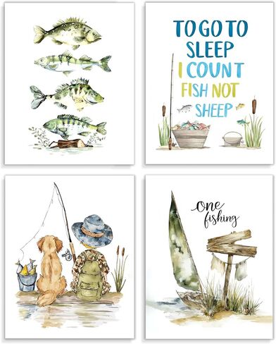 Frimeeme Unframed Fishing Theme Nursery Wall Art Prints,8 x 10 In | 4Pcs Nursery Hunting Wall Art，Nursery fishing wall art，Hunting Dog Posters Prints for Boys Room Farmhouse Canvas in Saudi Arabia