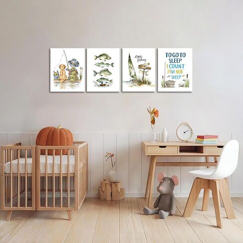 Frimeeme Unframed Fishing Theme Nursery Wall Art Prints,8 x 10 In | 4Pcs Nursery Hunting Wall Art，Nursery fishing wall art，Hunting Dog Posters Prints for Boys Room Farmhouse Canvas in Saudi Arabia