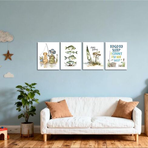 Frimeeme Unframed Fishing Theme Nursery Wall Art Prints,8 x 10 In | 4Pcs Nursery Hunting Wall Art，Nursery fishing wall art，Hunting Dog Posters Prints for Boys Room Farmhouse Canvas in Saudi Arabia