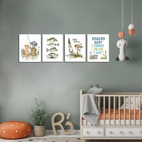 Frimeeme Unframed Fishing Theme Nursery Wall Art Prints,8 x 10 In | 4Pcs Nursery Hunting Wall Art，Nursery fishing wall art，Hunting Dog Posters Prints for Boys Room Farmhouse Canvas in Saudi Arabia