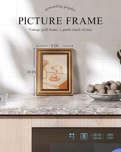 ARPEOTCY Gold Framed Wall Art, Kitchen Wall Art, Sneaky Dog Breakfast Wall Decor, Abstract Whimsical Animal Sketch Canvas Prints Artwork, Still Life Vintage Shelf Decor for Dining Room Living Room Office, 8x10 Inch in Saudi Arabia