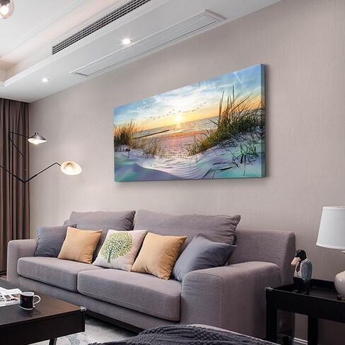 Wapluam Canvas Wall Art For Living Room Wall Decor For Bedroom Blue Sea Beach Scenery Wall Paintings Poster Prints Artwork Office Decorations Ocean Seascape Pictures Modern Room Home Decor 40X20 in in Saudi Arabia