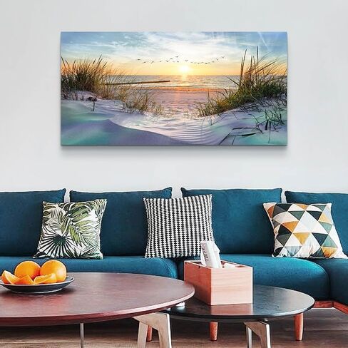 Wapluam Canvas Wall Art For Living Room Wall Decor For Bedroom Blue Sea Beach Scenery Wall Paintings Poster Prints Artwork Office Decorations Ocean Seascape Pictures Modern Room Home Decor 40X20 in in Saudi Arabia